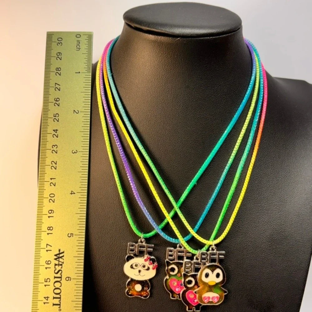 BFF Friendship Necklace Set Multicolor Animal Panda Owl Penguin Kidcore Y2K Boho